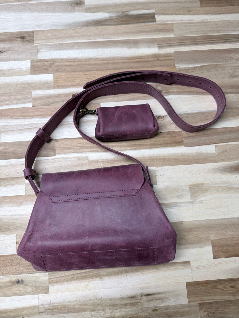 Women’s Leather Crossbody Bag in Plum - Picture 2 of 14